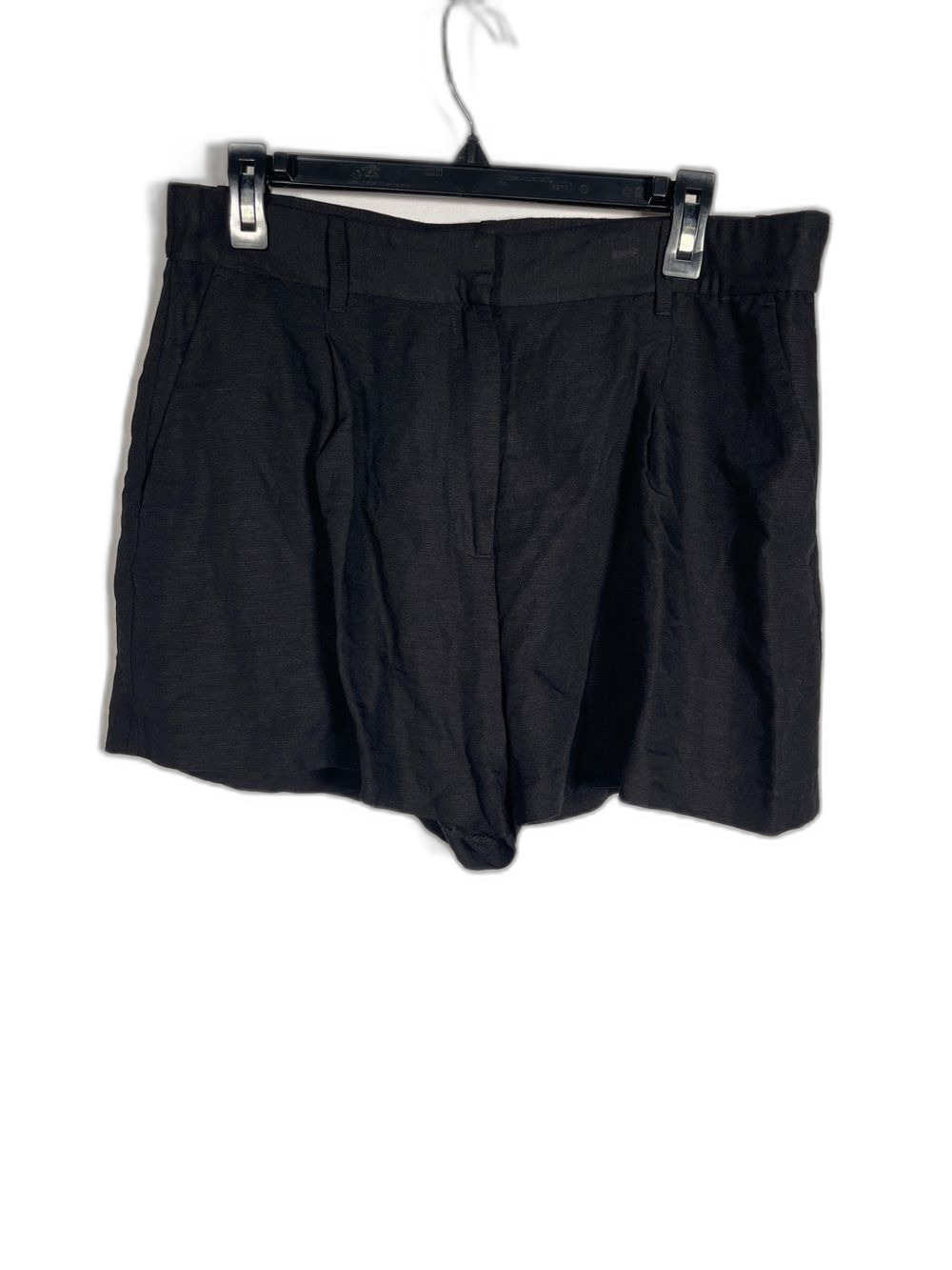 H&M WOMENS BLACK LINEN BLEND SHORTS 14